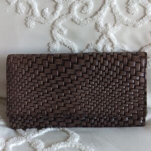 Patricia Nash Italian Antique Brown 🤎 Basket Weave Design Trifold Wallet- Rare